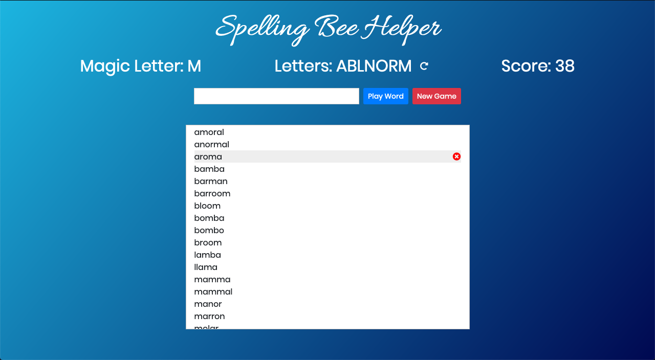 Screenshot of Spelling Bee Helper app.